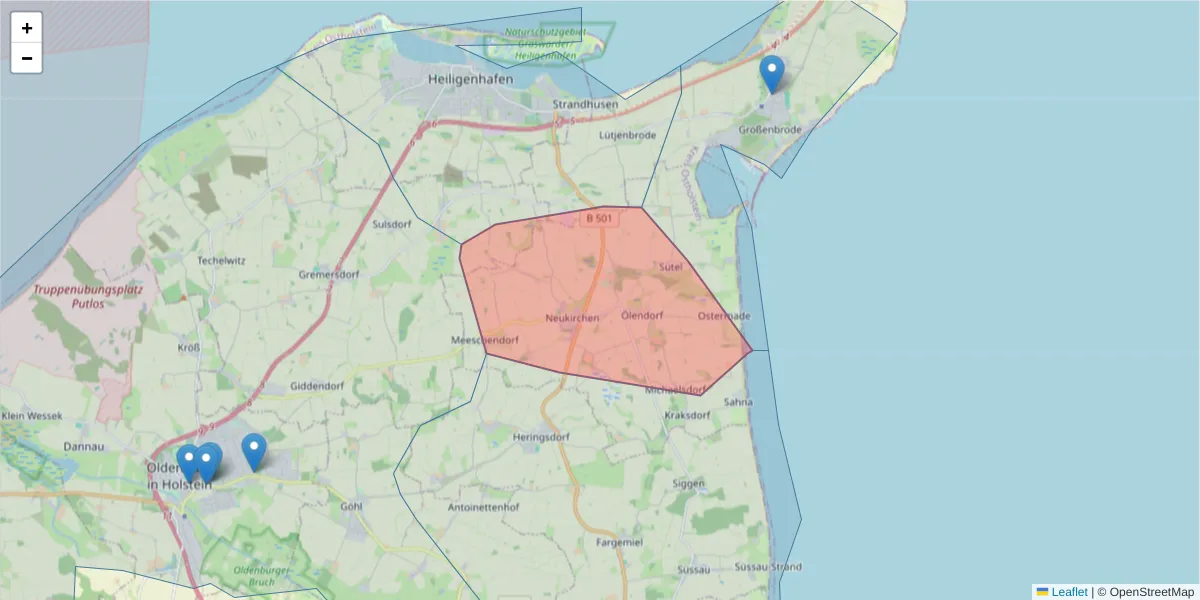 Karte des Postleitzahlen Bereichs  und der umliegenden Postleitzahlen in Deutschland