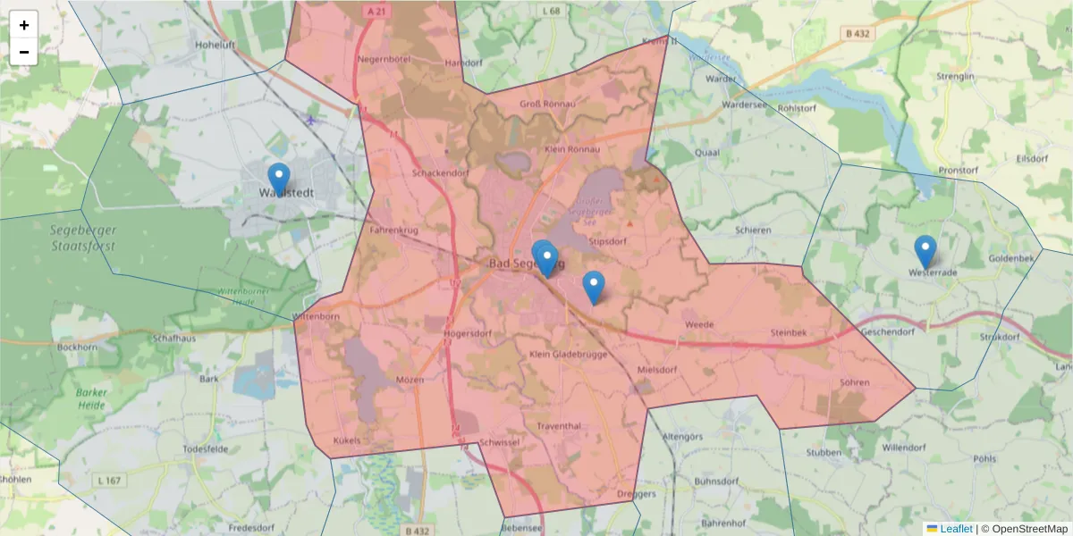 Karte des Postleitzahlen Bereichs  und der umliegenden Postleitzahlen in Deutschland