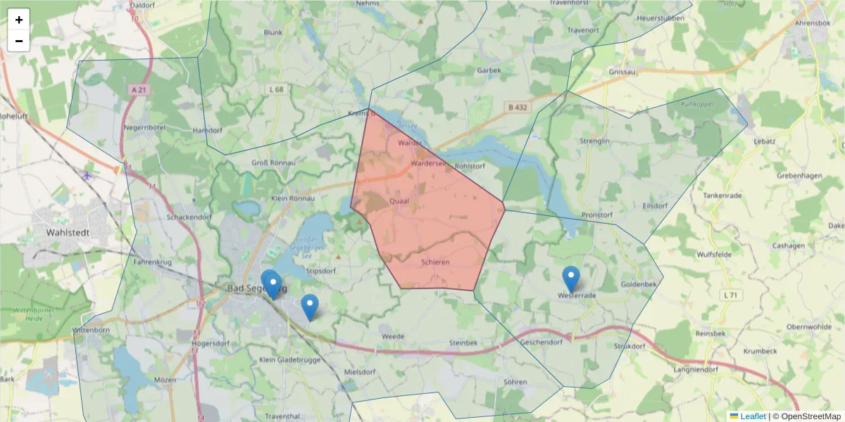 Karte des Postleitzahlen Bereichs  und der umliegenden Postleitzahlen in Deutschland