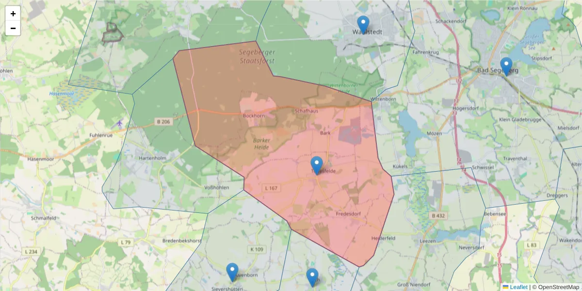 Karte des Postleitzahlen Bereichs  und der umliegenden Postleitzahlen in Deutschland
