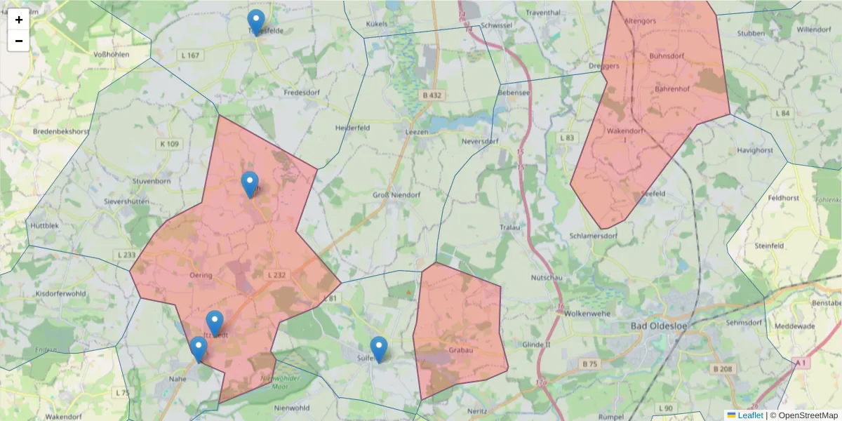 Karte des Postleitzahlen Bereichs  und der umliegenden Postleitzahlen in Deutschland