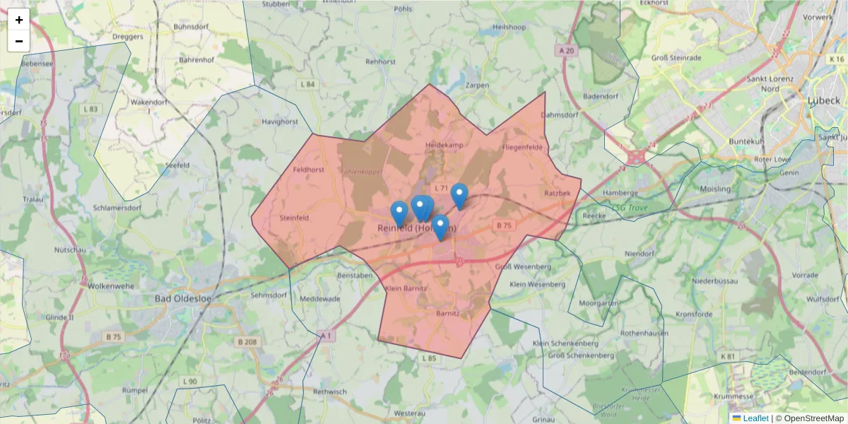 Karte des Postleitzahlen Bereichs  und der umliegenden Postleitzahlen in Deutschland