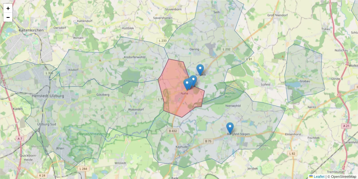 Karte des Postleitzahlen Bereichs  und der umliegenden Postleitzahlen in Deutschland