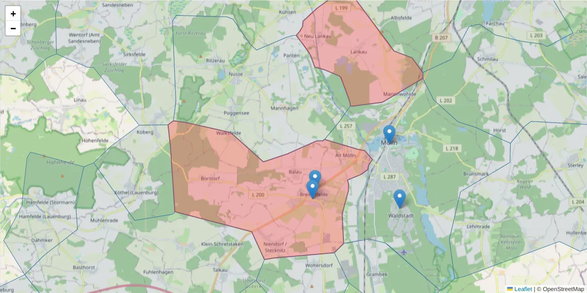 Karte des Postleitzahlen Bereichs  und der umliegenden Postleitzahlen in Deutschland
