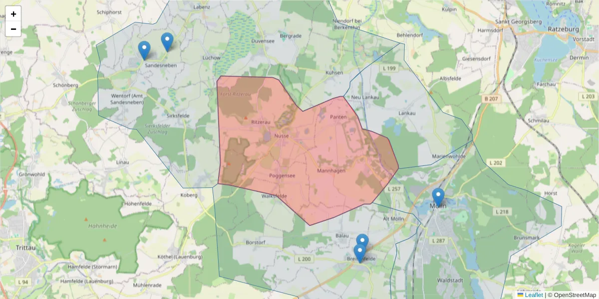 Karte des Postleitzahlen Bereichs  und der umliegenden Postleitzahlen in Deutschland