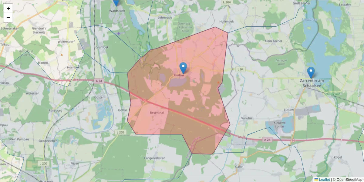 Karte des Postleitzahlen Bereichs  und der umliegenden Postleitzahlen in Deutschland