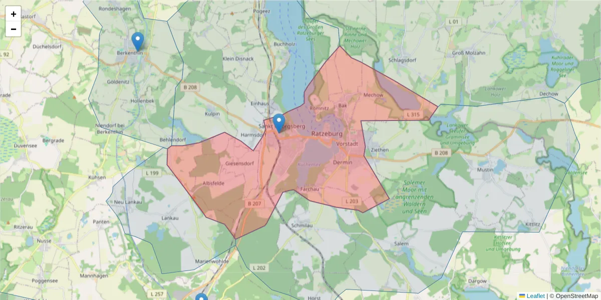 Karte des Postleitzahlen Bereichs  und der umliegenden Postleitzahlen in Deutschland
