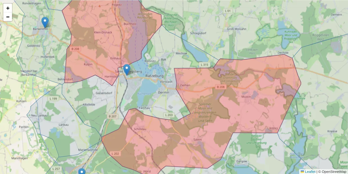 Karte des Postleitzahlen Bereichs  und der umliegenden Postleitzahlen in Deutschland