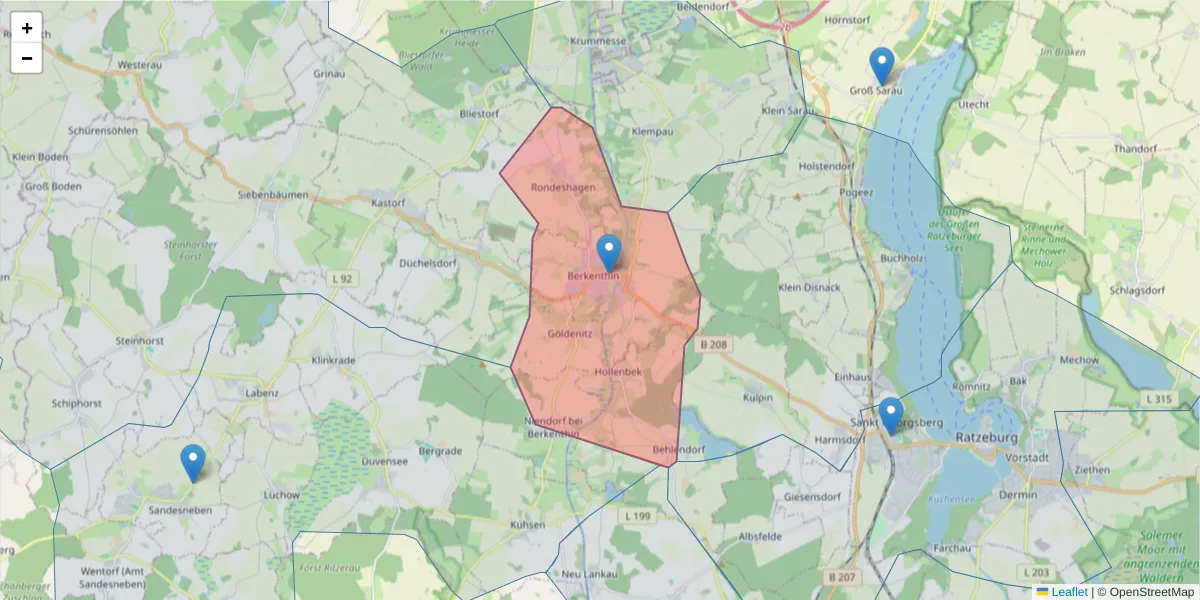 Karte des Postleitzahlen Bereichs  und der umliegenden Postleitzahlen in Deutschland
