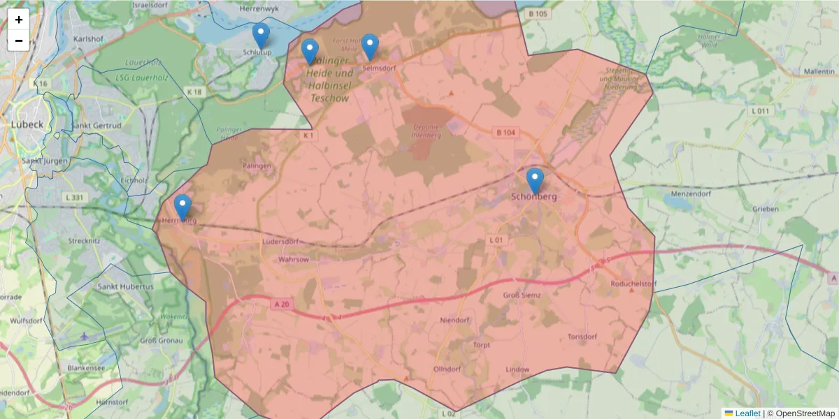 Karte des Postleitzahlen Bereichs  und der umliegenden Postleitzahlen in Deutschland