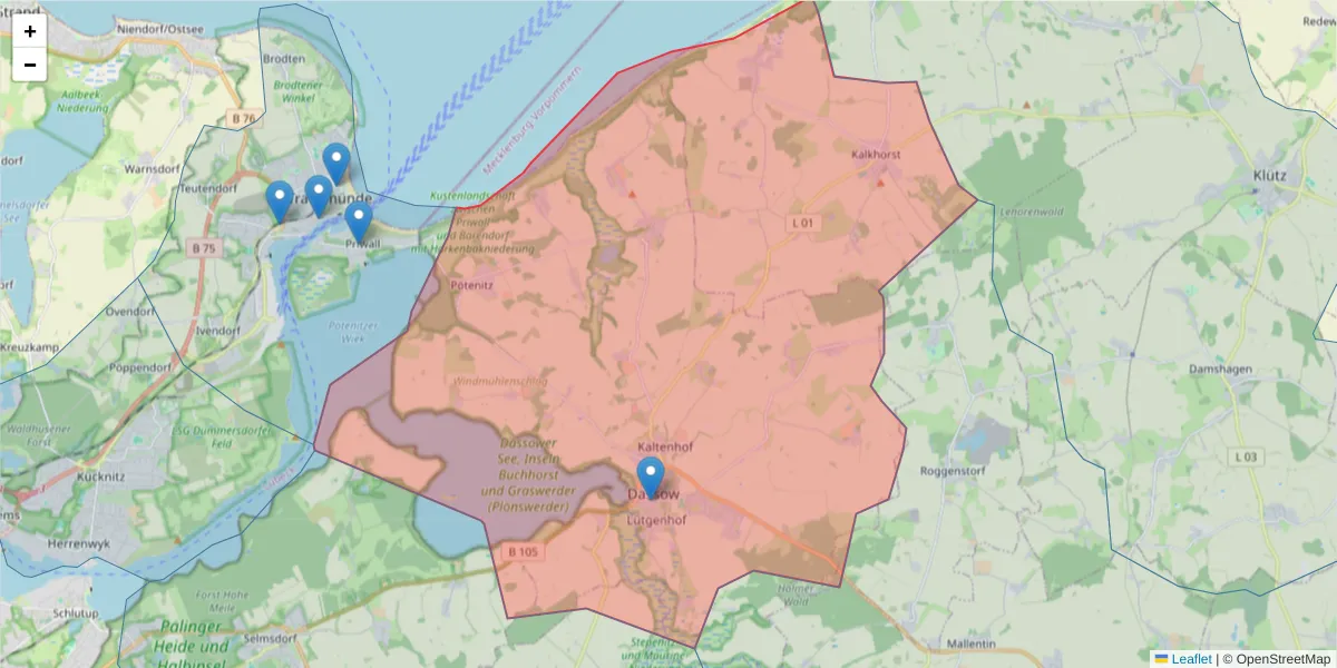 Karte des Postleitzahlen Bereichs  und der umliegenden Postleitzahlen in Deutschland