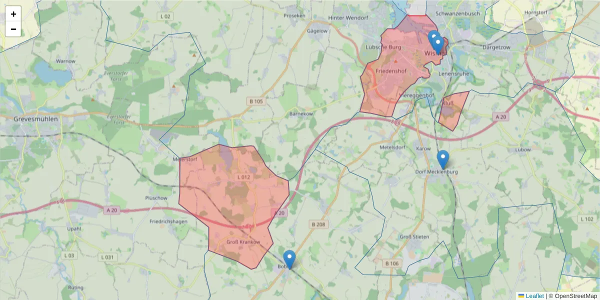 Karte des Postleitzahlen Bereichs  und der umliegenden Postleitzahlen in Deutschland
