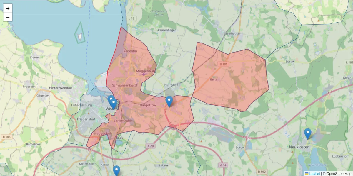 Karte des Postleitzahlen Bereichs  und der umliegenden Postleitzahlen in Deutschland