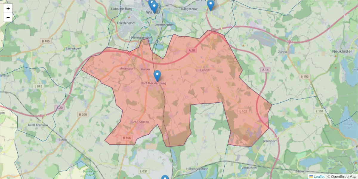 Karte des Postleitzahlen Bereichs  und der umliegenden Postleitzahlen in Deutschland