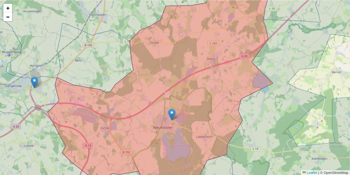 Karte des Postleitzahlen Bereichs  und der umliegenden Postleitzahlen in Deutschland