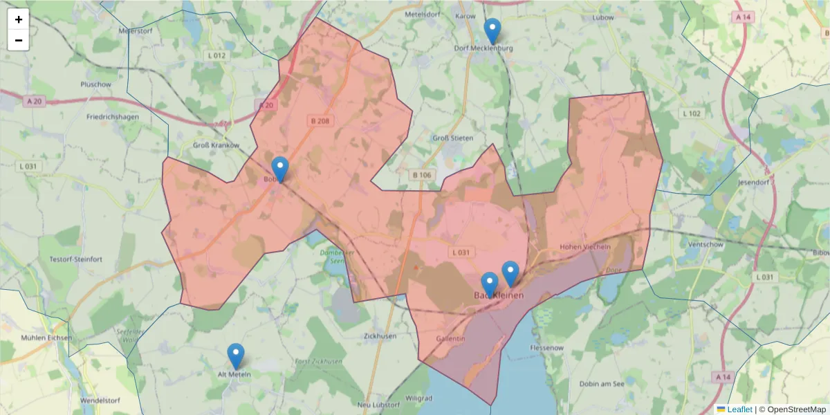 Karte des Postleitzahlen Bereichs  und der umliegenden Postleitzahlen in Deutschland