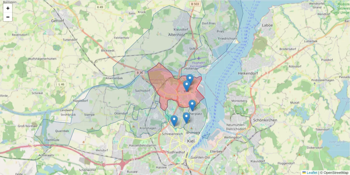 Karte des Postleitzahlen Bereichs  und der umliegenden Postleitzahlen in Deutschland