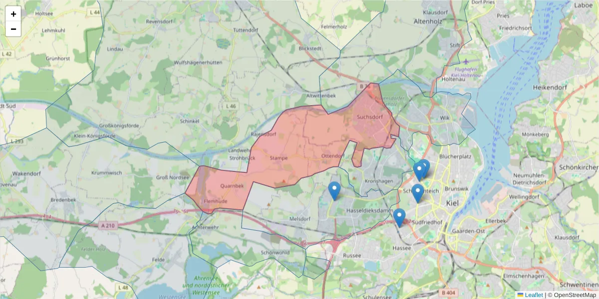 Karte des Postleitzahlen Bereichs  und der umliegenden Postleitzahlen in Deutschland