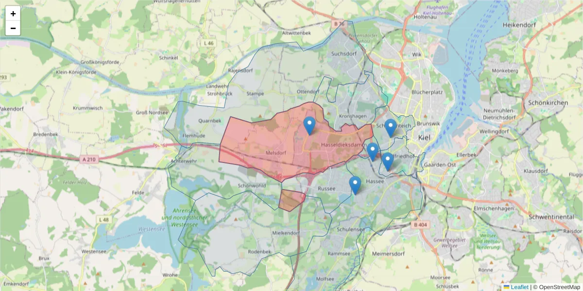 Karte des Postleitzahlen Bereichs  und der umliegenden Postleitzahlen in Deutschland