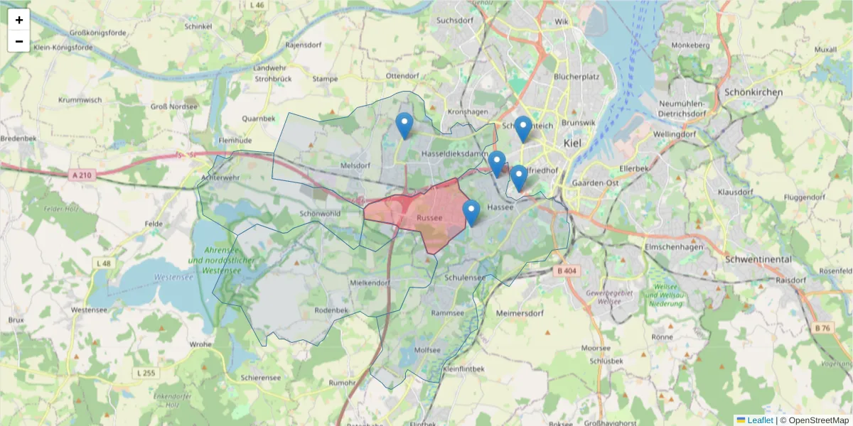 Karte des Postleitzahlen Bereichs  und der umliegenden Postleitzahlen in Deutschland
