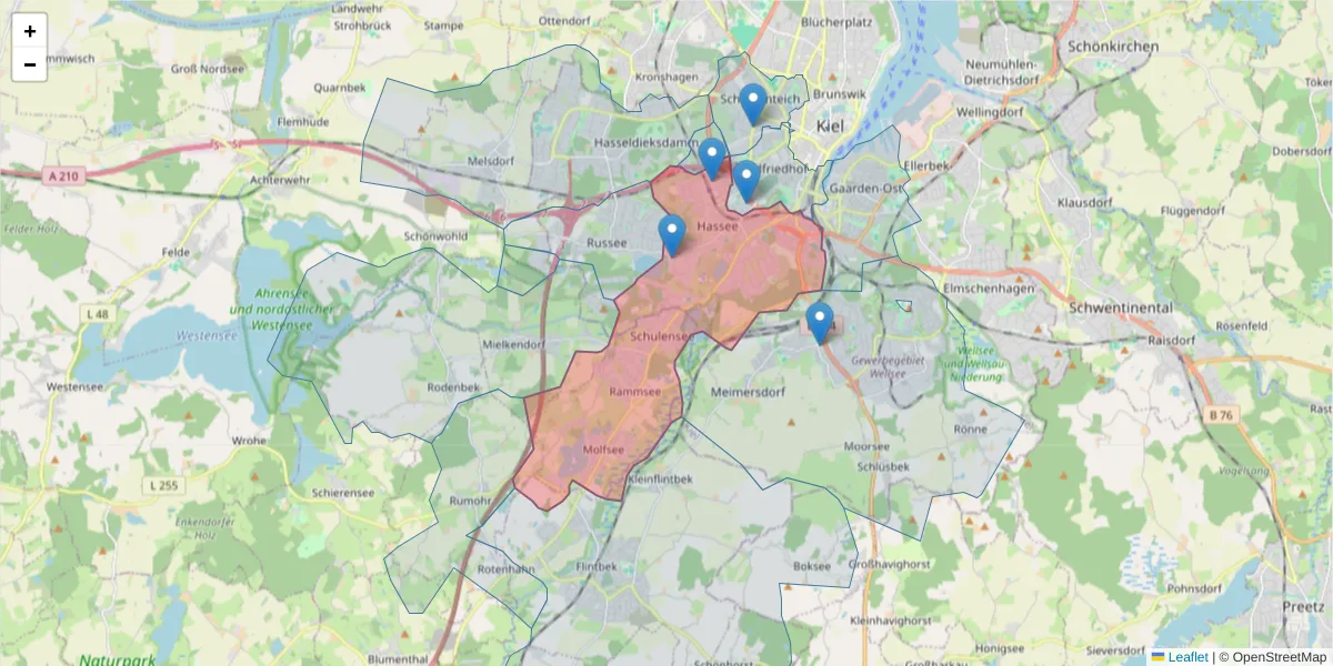 Karte des Postleitzahlen Bereichs  und der umliegenden Postleitzahlen in Deutschland
