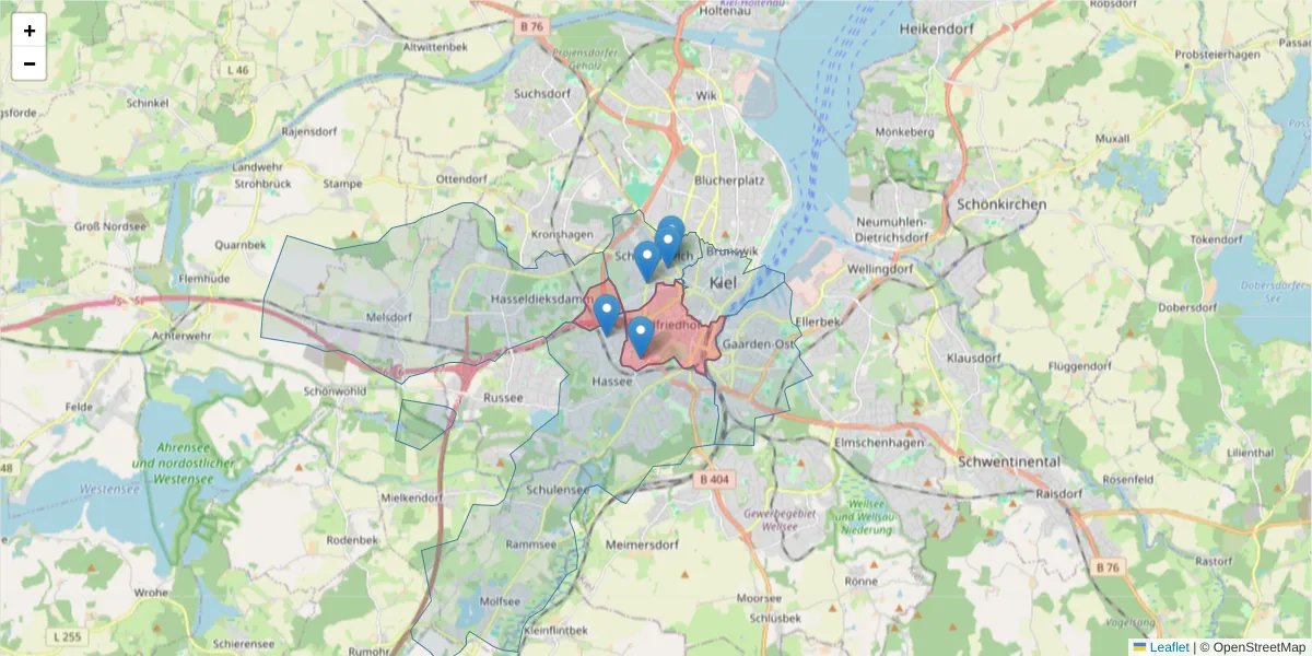 Karte des Postleitzahlen Bereichs  und der umliegenden Postleitzahlen in Deutschland