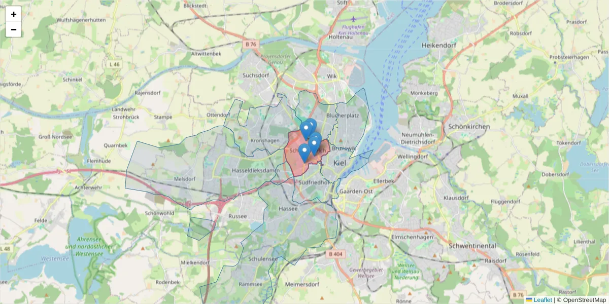 Karte des Postleitzahlen Bereichs  und der umliegenden Postleitzahlen in Deutschland