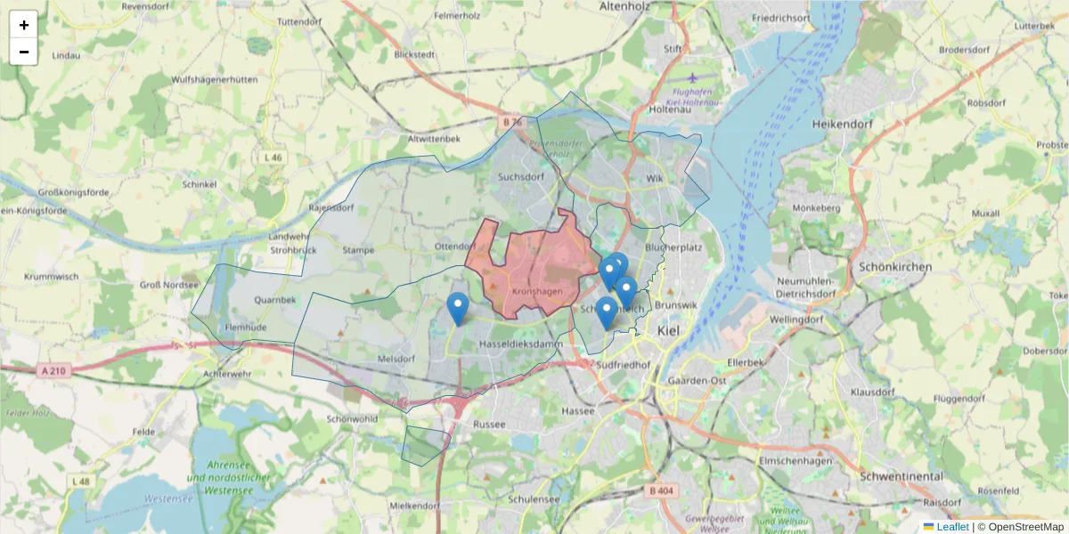 Karte des Postleitzahlen Bereichs  und der umliegenden Postleitzahlen in Deutschland