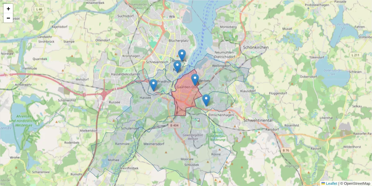 Karte des Postleitzahlen Bereichs  und der umliegenden Postleitzahlen in Deutschland