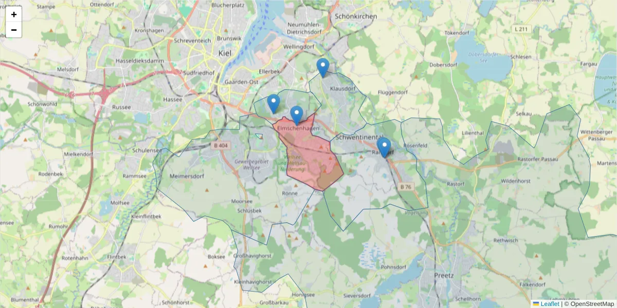 Karte des Postleitzahlen Bereichs  und der umliegenden Postleitzahlen in Deutschland
