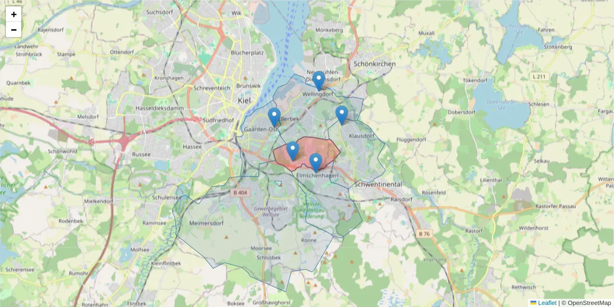 Karte des Postleitzahlen Bereichs  und der umliegenden Postleitzahlen in Deutschland