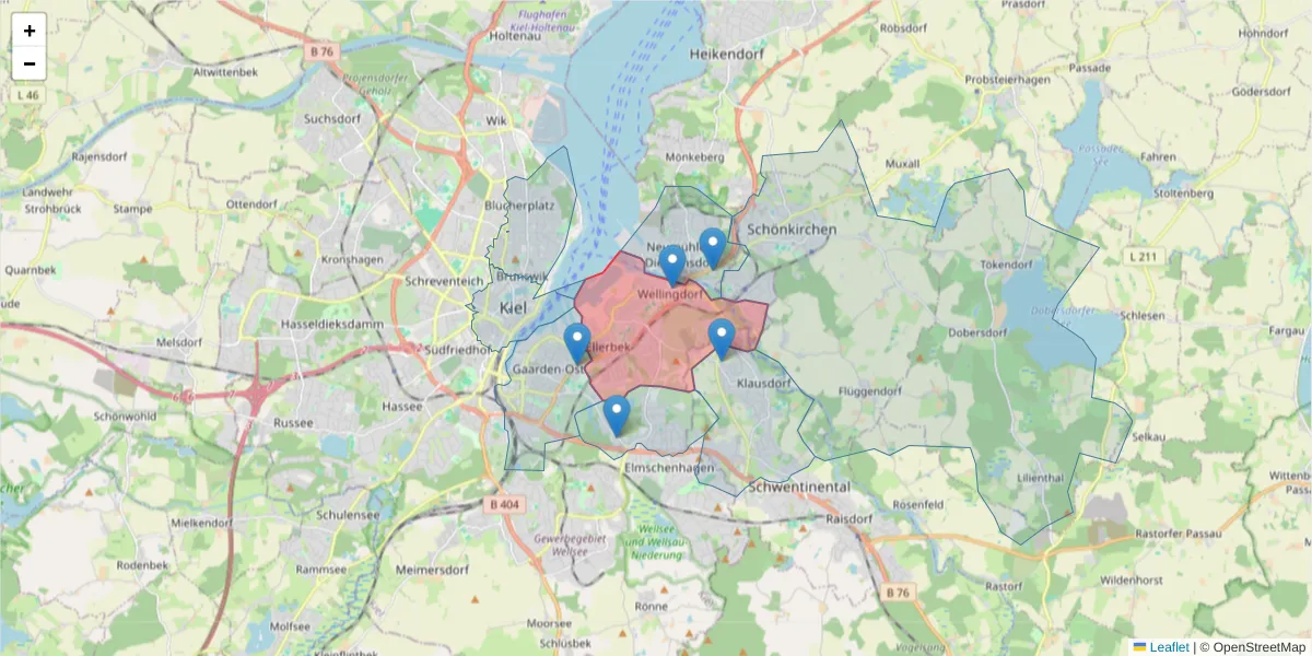 Karte des Postleitzahlen Bereichs  und der umliegenden Postleitzahlen in Deutschland