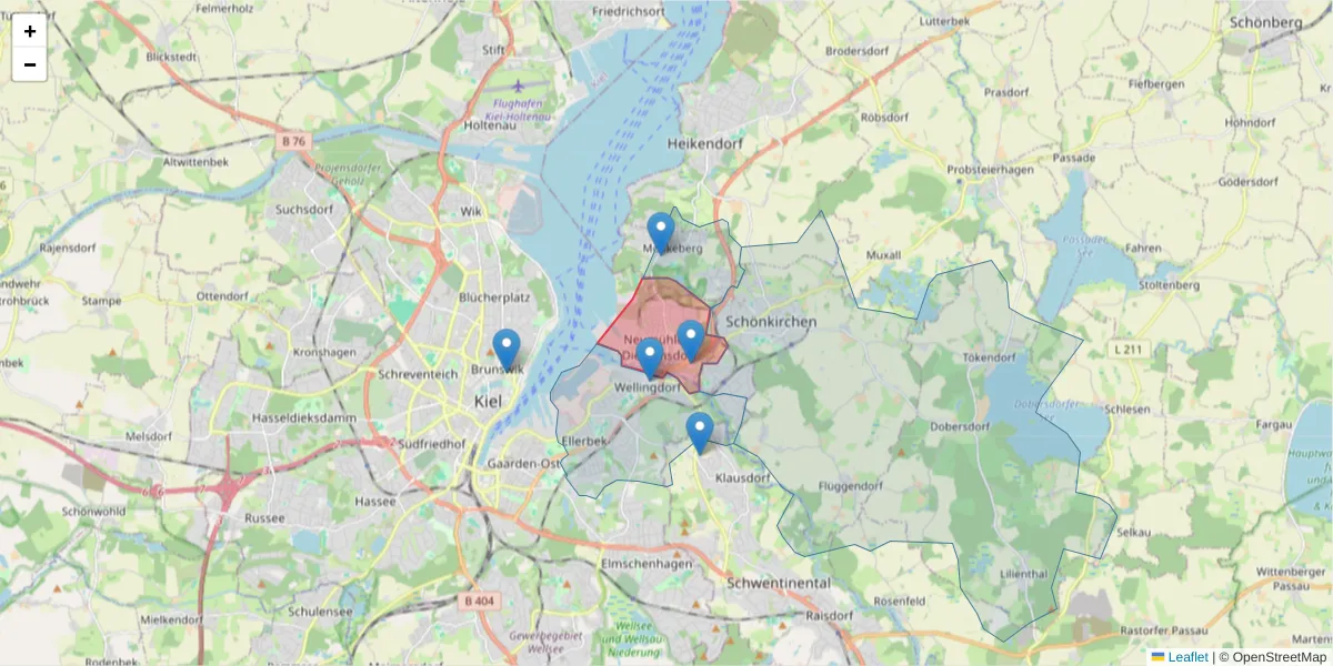 Karte des Postleitzahlen Bereichs  und der umliegenden Postleitzahlen in Deutschland
