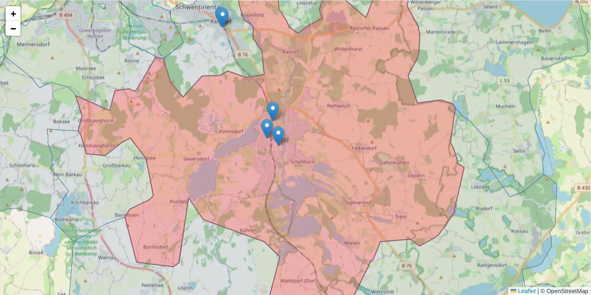 Karte des Postleitzahlen Bereichs  und der umliegenden Postleitzahlen in Deutschland