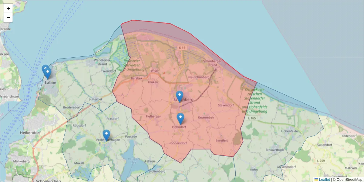 Karte des Postleitzahlen Bereichs  und der umliegenden Postleitzahlen in Deutschland