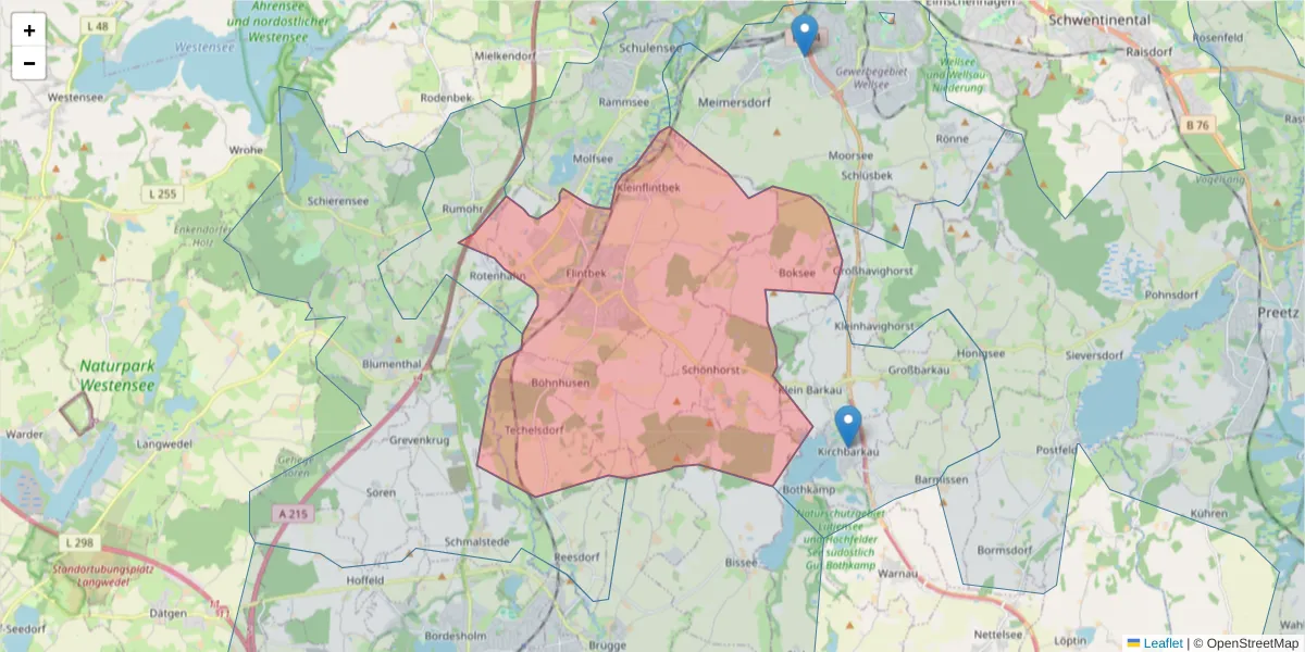 Karte des Postleitzahlen Bereichs  und der umliegenden Postleitzahlen in Deutschland