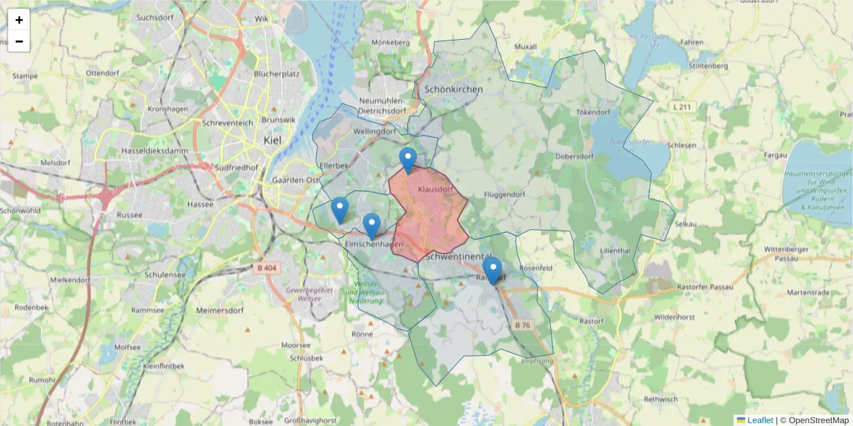 Karte des Postleitzahlen Bereichs  und der umliegenden Postleitzahlen in Deutschland
