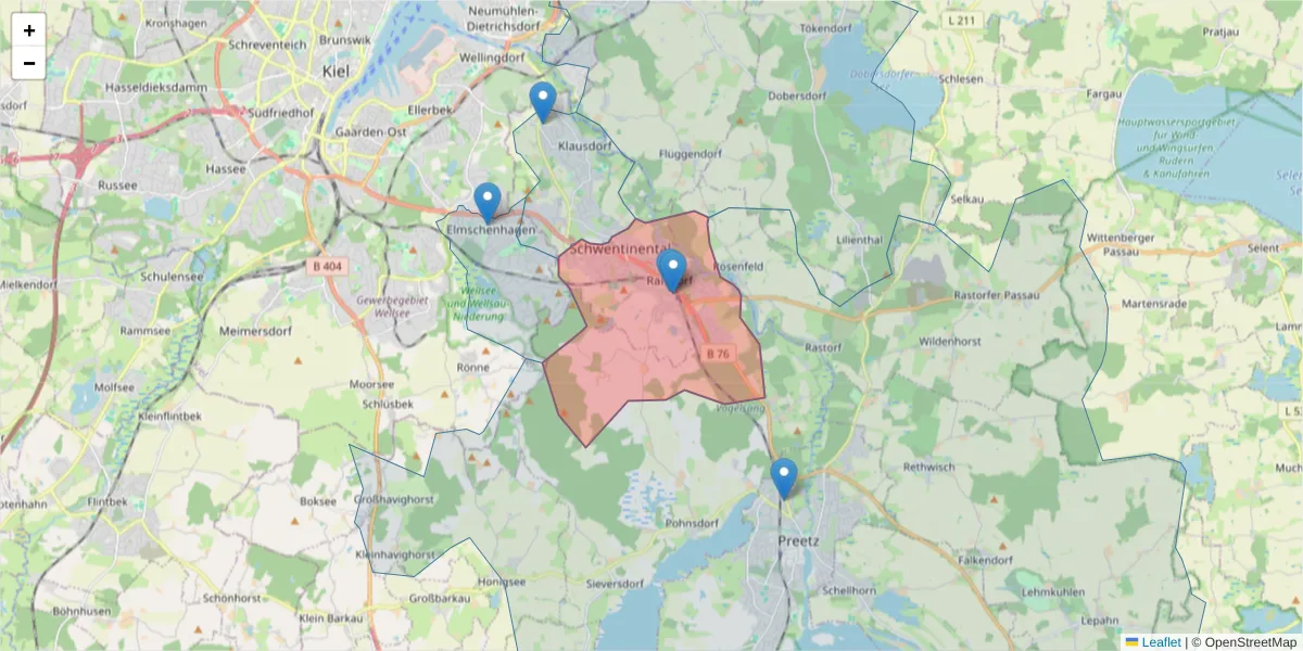 Karte des Postleitzahlen Bereichs  und der umliegenden Postleitzahlen in Deutschland