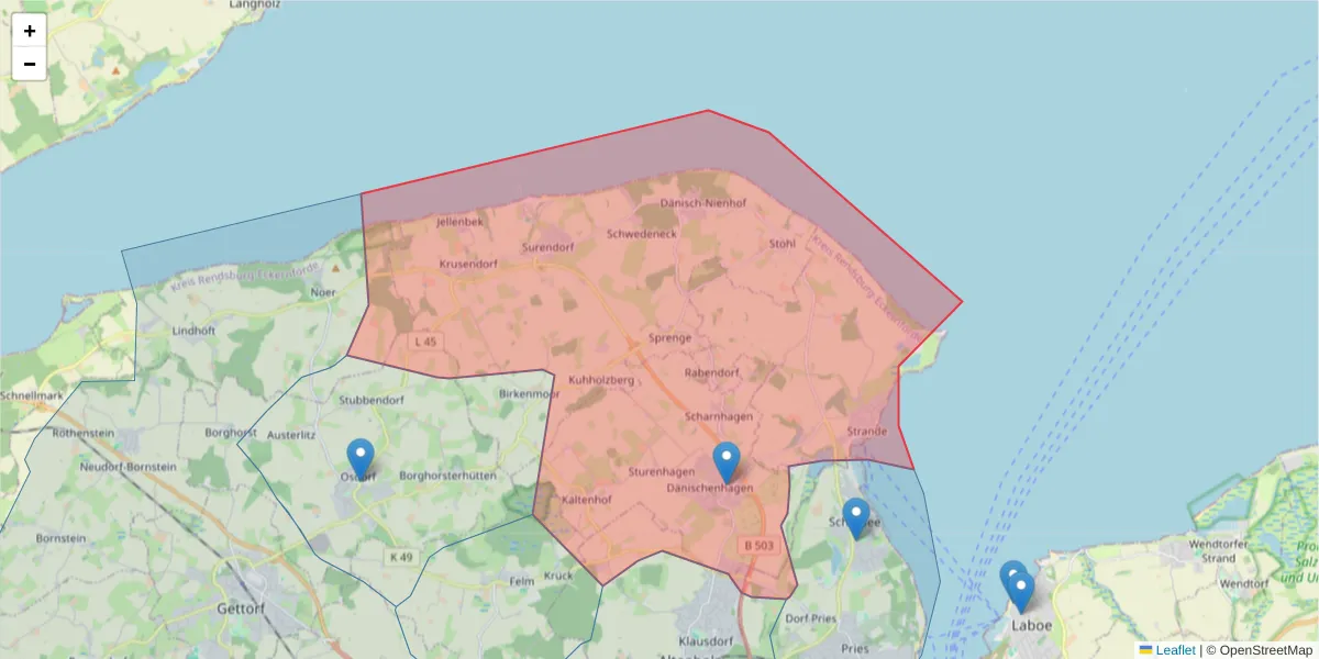 Karte des Postleitzahlen Bereichs  und der umliegenden Postleitzahlen in Deutschland