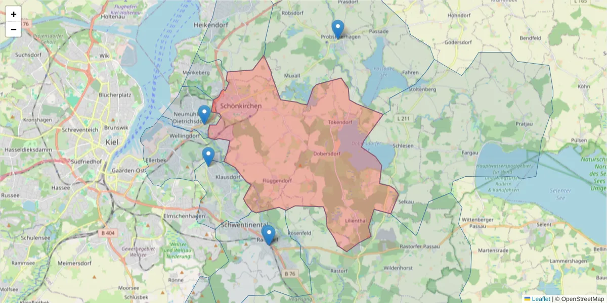 Karte des Postleitzahlen Bereichs  und der umliegenden Postleitzahlen in Deutschland