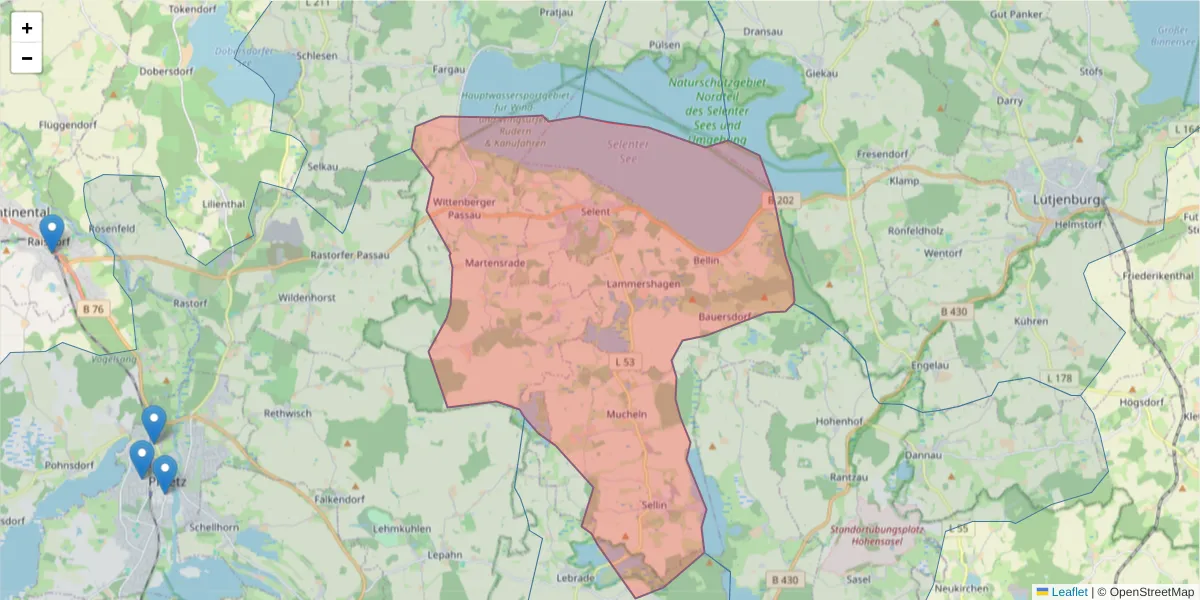 Karte des Postleitzahlen Bereichs  und der umliegenden Postleitzahlen in Deutschland