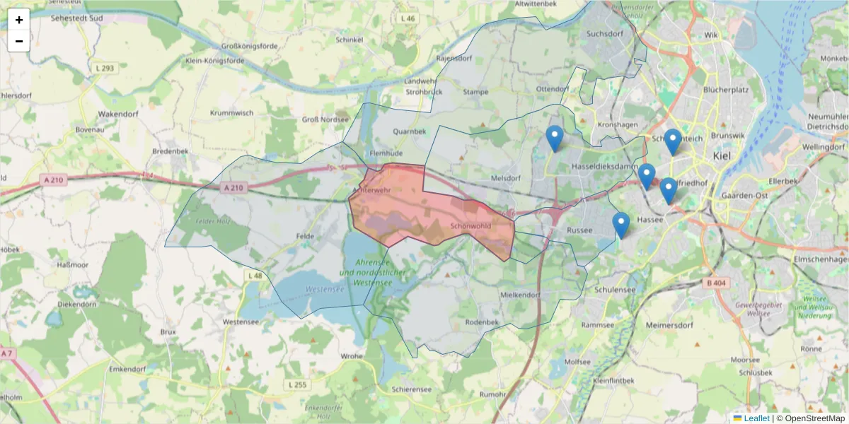 Karte des Postleitzahlen Bereichs  und der umliegenden Postleitzahlen in Deutschland