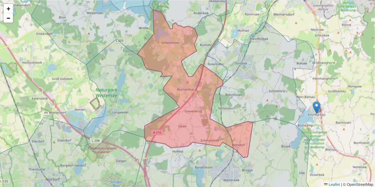 Karte des Postleitzahlen Bereichs  und der umliegenden Postleitzahlen in Deutschland