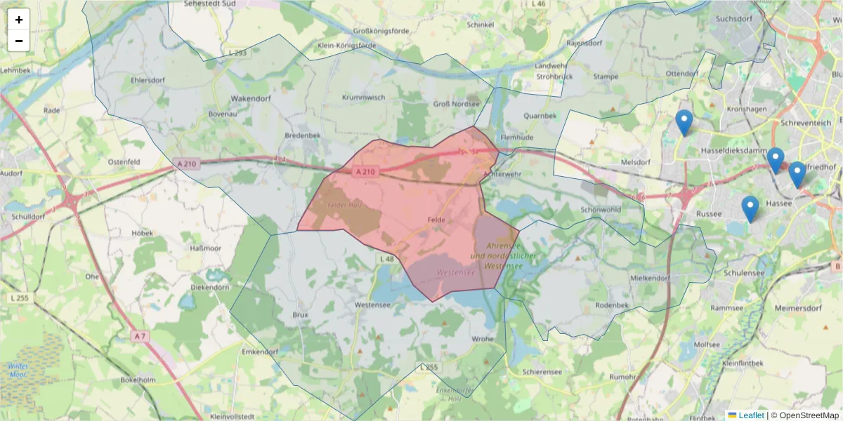 Karte des Postleitzahlen Bereichs  und der umliegenden Postleitzahlen in Deutschland