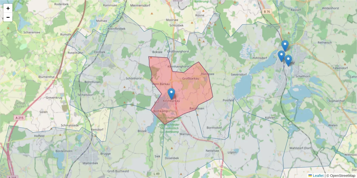 Karte des Postleitzahlen Bereichs  und der umliegenden Postleitzahlen in Deutschland