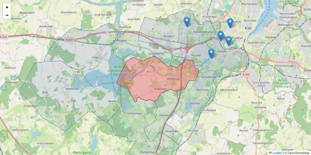 Karte des Postleitzahlen Bereichs  und der umliegenden Postleitzahlen in Deutschland