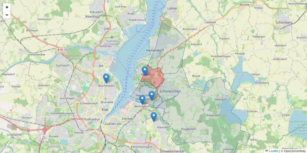 Karte des Postleitzahlen Bereichs  und der umliegenden Postleitzahlen in Deutschland