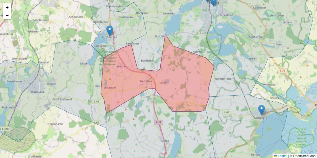 Karte des Postleitzahlen Bereichs  und der umliegenden Postleitzahlen in Deutschland