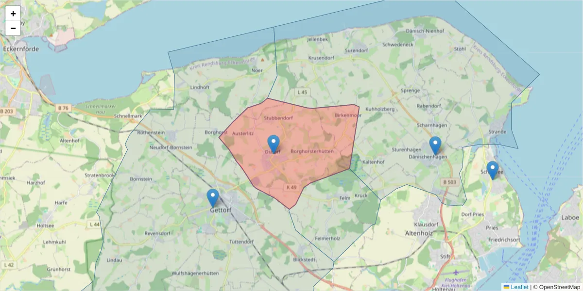 Karte des Postleitzahlen Bereichs  und der umliegenden Postleitzahlen in Deutschland