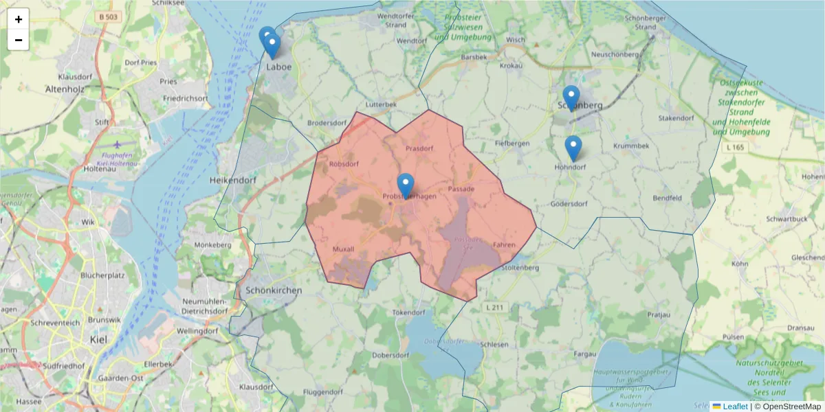 Karte des Postleitzahlen Bereichs  und der umliegenden Postleitzahlen in Deutschland